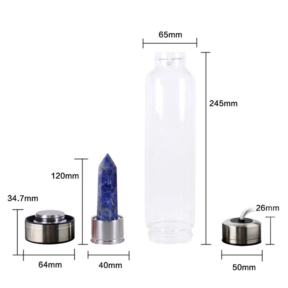 Water bottle Natural Crystal stone Diamond Point Healing Obelisk Wand Elixir Quartz Crystal Gem Colors Water Bottle DropShipping