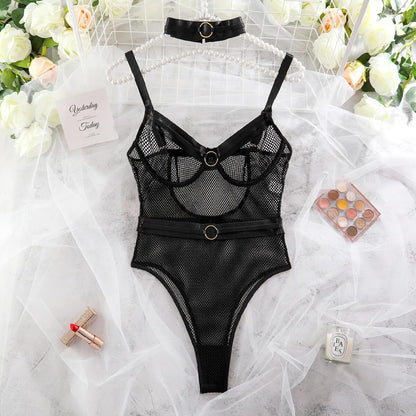 Sensual Lingerie Mesh Bodysuit Transparent Bodys With Necklace See Through Costumes For Tights