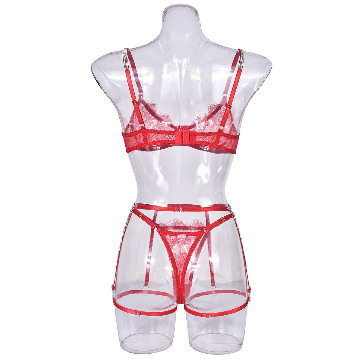 Rhinestone Lingerie Sheer Lace Seamless Bra Kit Push Up Sissy Underwear Transparent Intimate Luxury  Sets