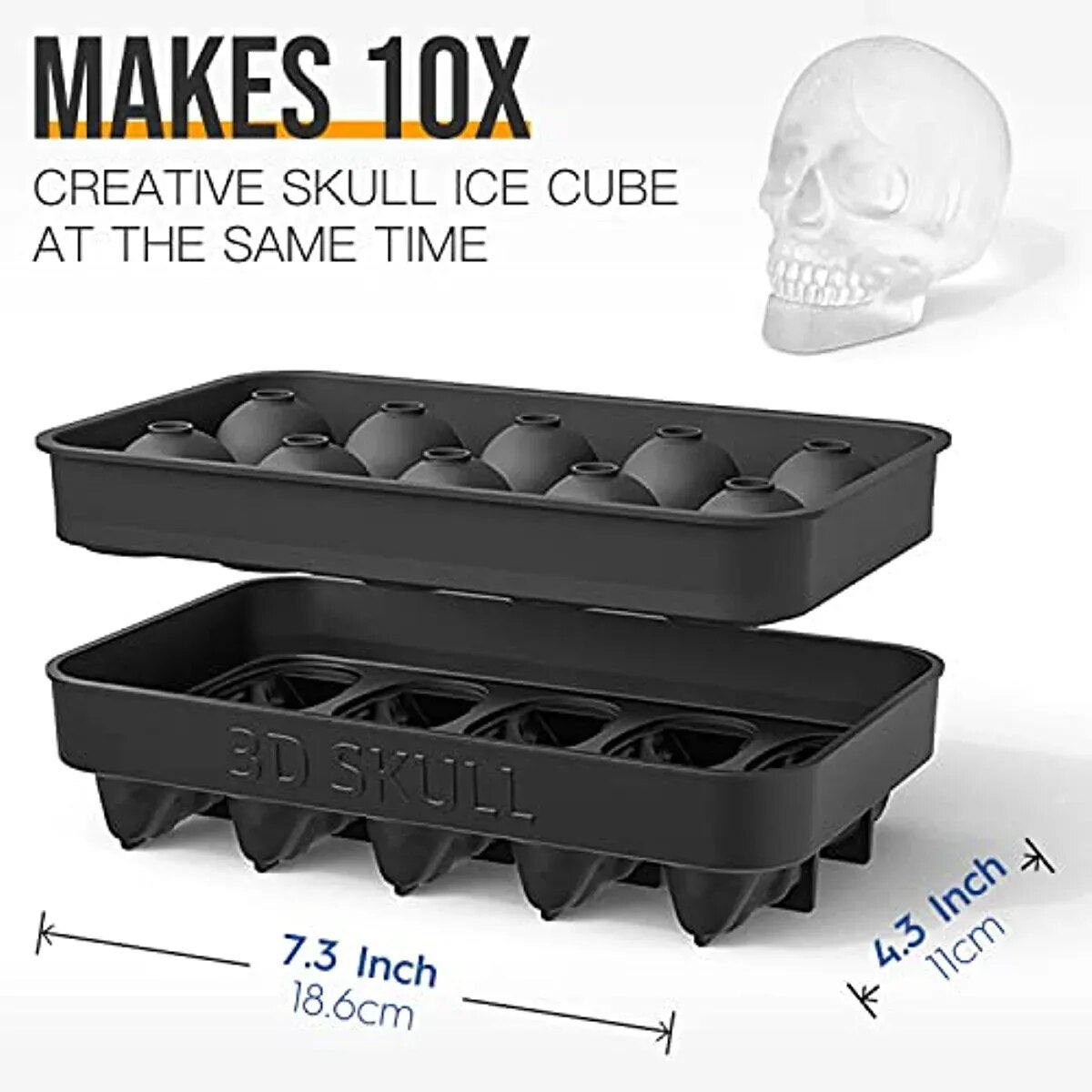 Molde para máquina de hielo para whisky - Bandeja para cubitos de hielo con forma de calavera de 10 cavidades con embudo - Molde de silicona con forma de calavera para hornear, chocolate