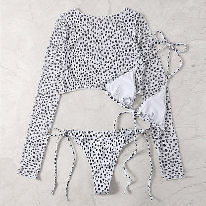 Traje de baño de leopardo para mujer de 3 artículos, microbikini con cuello Halter, traje de baño con estampado por separado, ropa de playa brasileña de cintura baja