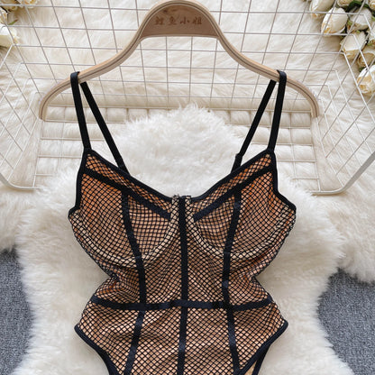 Ladies Strap Backless Sexy Bodysuits Sleeveless Corset Sheath Sensual Bikini 2023 Fashion Mesh   Playsuits Wanita