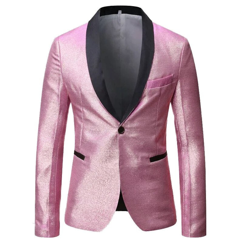 Herren-Blazer, glänzend, modisch, mit Farbverlauf, One-Button-Schal, Revers, eleganter Anzug, Jacke, Herren, lässig, Party, Abschlussball, Hochzeit, Bankett, Smoking