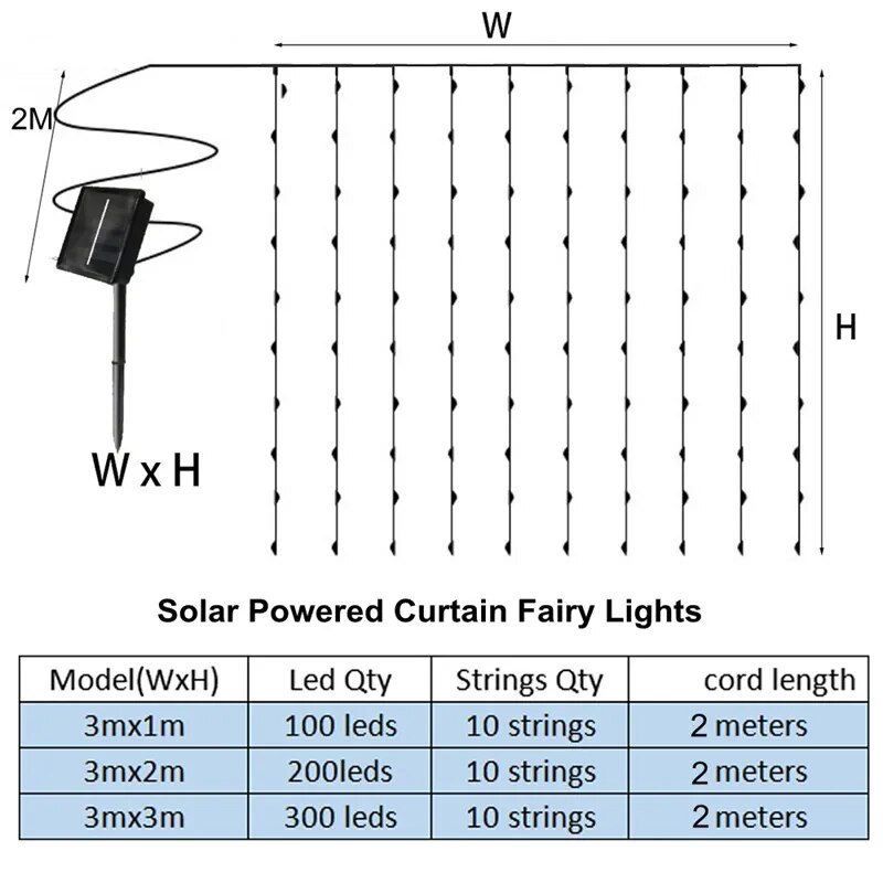 LED Solar Lamp Outdoor Waterproof Curtain Lights Garland Copper wire Fairy Lights Wedding Party Garden Yard Christmas Decoration