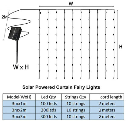 Lámpara Solar LED para exteriores, luces de cortina impermeables, guirnalda de alambre de cobre, luces de hadas, fiesta de boda, jardín, decoración navideña