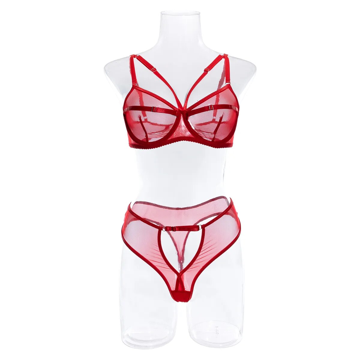 Conjunto de lencería de 2 piezas para mujer, conjunto de Bilizna de encaje transparente, conjunto de sujetador y bragas íntimos sexys de malla sin costuras, ropa interior transparente