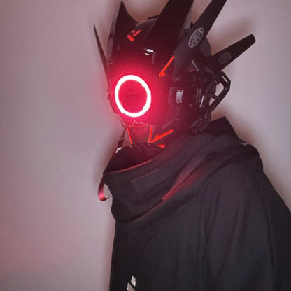 Light Shinobi Samurai Mask Cyberpunk Helmet Cosplay Dreadlocks Cool Mask With Led Braids Christmas Halloween Gift Dreads Wings