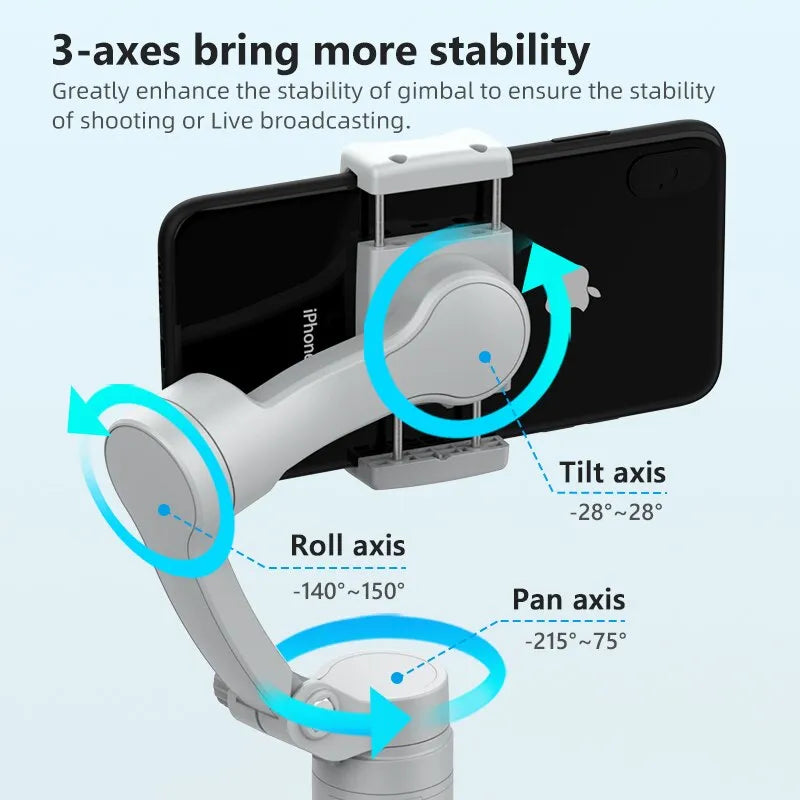 HQ3 3-Achsen-Gimbal-Stabilisator für Smartphone, faltbarer Handtelefon-Videorekorder, Vlog, Anti-Shake-Stabilisator für iPhone und Android