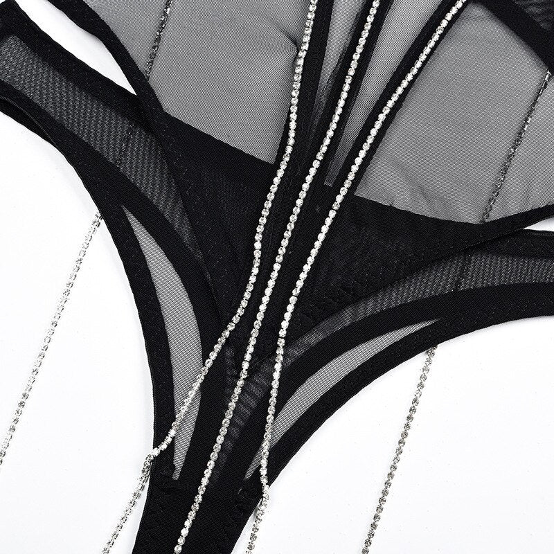 Lencería con diamantes de imitación y cintura para mujer, ropa interior Sensual de encaje transparente con borlas brillantes, íntima Sexy sin censura