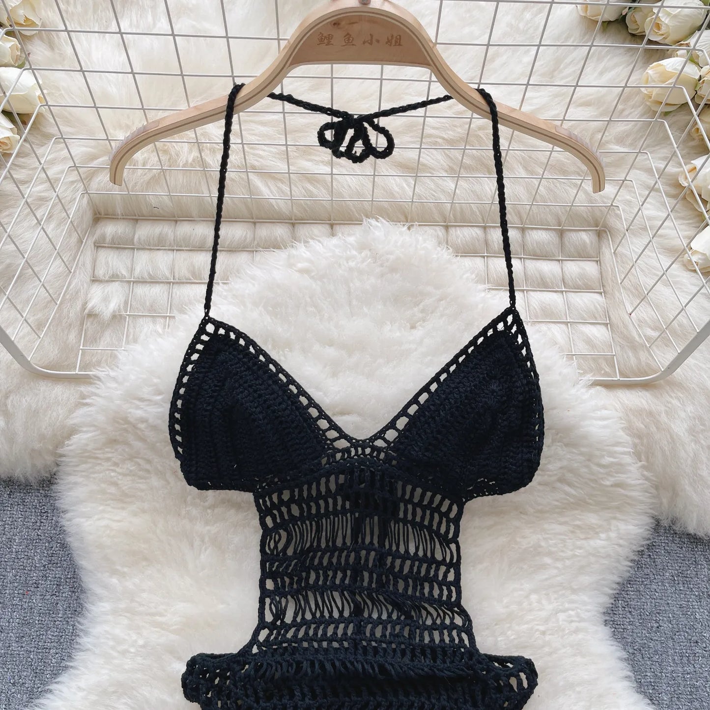 Hollow Out Backless Sexy Bodysuits Fashion Ladies Halter Beach Knitted Top 2023 Sheer Lace Up Vacation Slim Playsuits Wanita