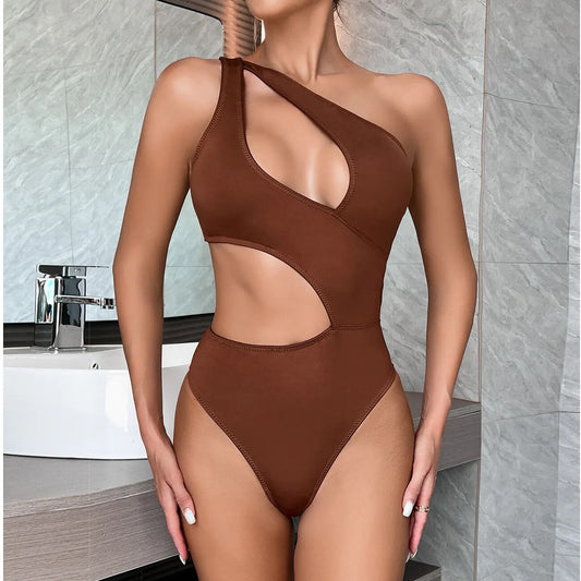 One Shoulder Bodysuit Irregularity Midriff Tops Fine Festival Tight Fitting Woman One Piece Seamless Cut Out Body