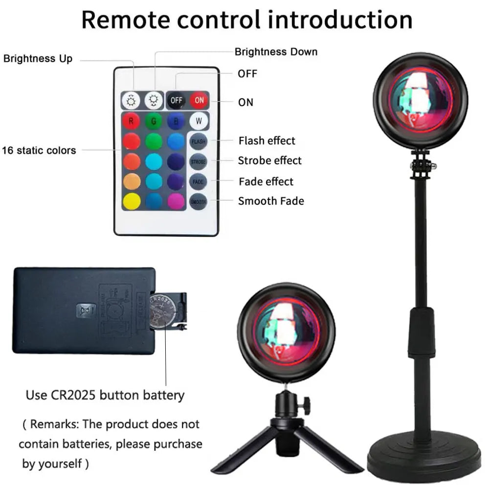 Lámpara de proyector de atardecer, luz nocturna de ambiente arcoíris, luz de atardecer para decoración de dormitorio y habitación, lámpara de mesa Tiktok de pared de fondo