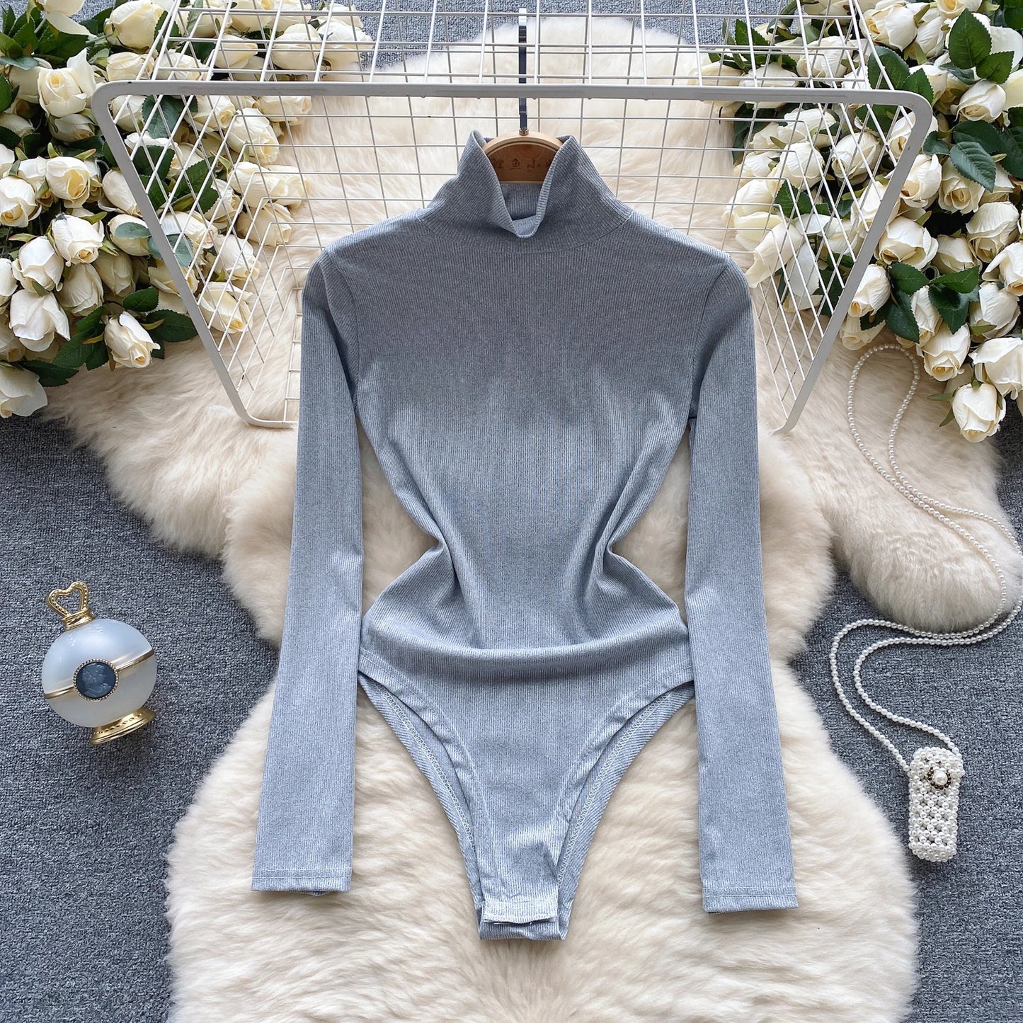 Fashion Solid Slim Sensual Bodysuits Ladies Half High Collar Hotsweet Outer streetwear 2023 Open Crotch Sexy Jumpsuit Wanita