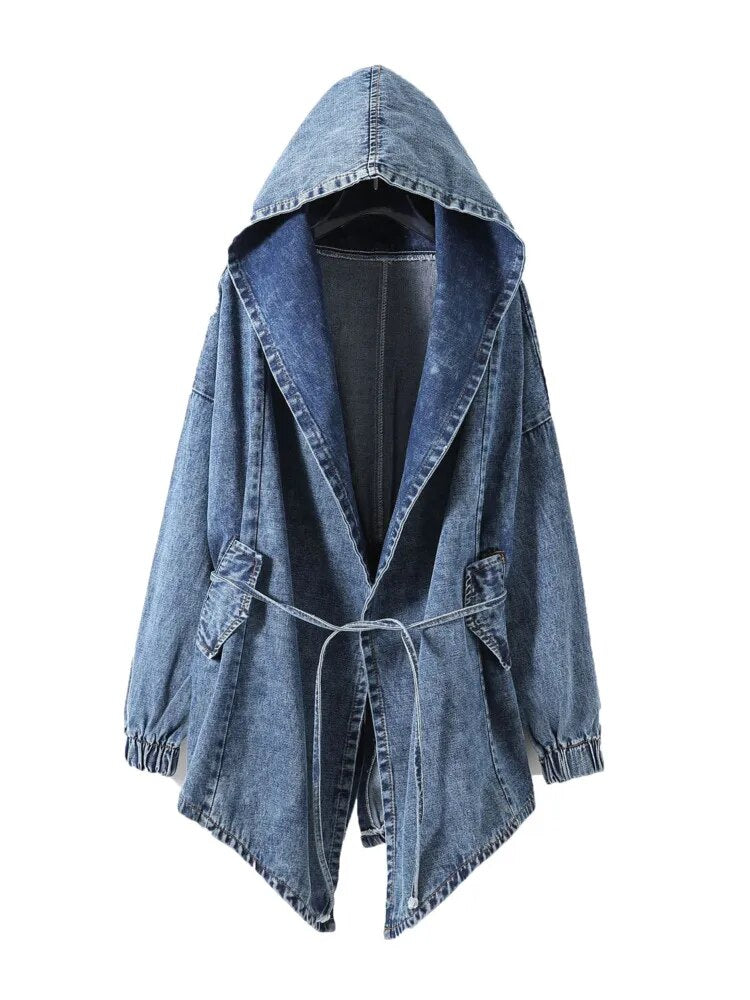 New Girl's Denim Jackets Oversized Hoodie Hooded Outerwear Jean Wind Jacket Fashion Design Denim Women Coat