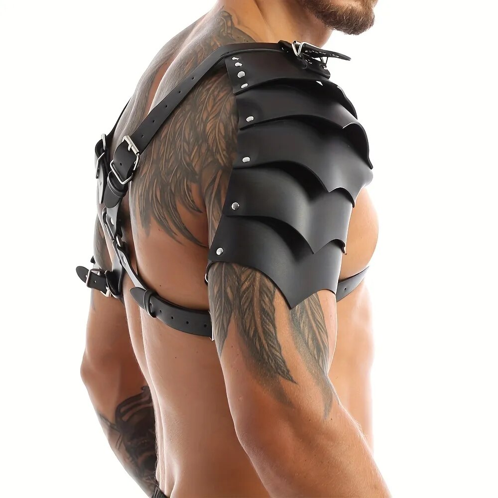 Mens PU Leather Harness Double Shoulder Armors Buckles Sexual Body Chest Harness Belt for Adult Cosplay Halloween Party