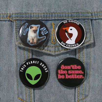 Tinplate Soft Button Pin Anime Fun Animal Goose Frog Cat Alien Cherry Brooch for Hat Bag Creative Jewelry Gift Lapel Badge 2023 The Alien Stuff