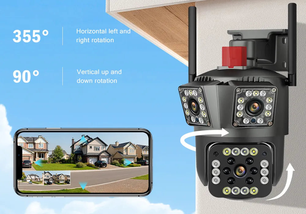 HD 8MP PTZ WiFi 4K cámara de pantalla de doble lente 6K 12MP tres pantallas protección de seguridad detección de movimiento IP CCTV Survalance al aire libre