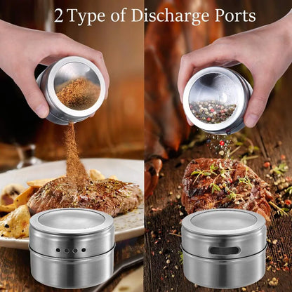 Magnetic Spice Jar Stainless Steel Seasoning Pot Set Household Condiment Bottle Storage Tank Rack with Stickers Kitchen Tools