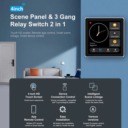 Jianshu Smart Home Tuya Panel 110-220V 3 Gang Panel inteligente Zigbee 4 "Sences Panel de interruptor Smart Life Tuya Panel de Control de pantalla