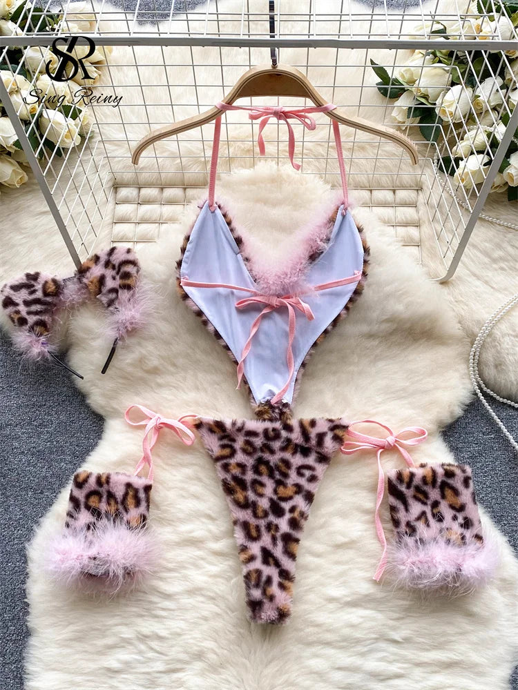 Leopard Print Sexy Bodysuits Women Hollow Out Slim  Playsuits 2023 Backless  Sensual Underwear Nightwear Wanita