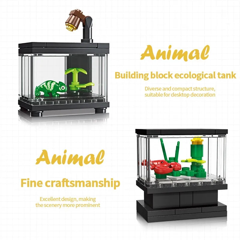 Micro Fish Tank Series Building Blocks Set Clownfish Lobster Display Box Model Children Creative Diy Educational Bricks Toys