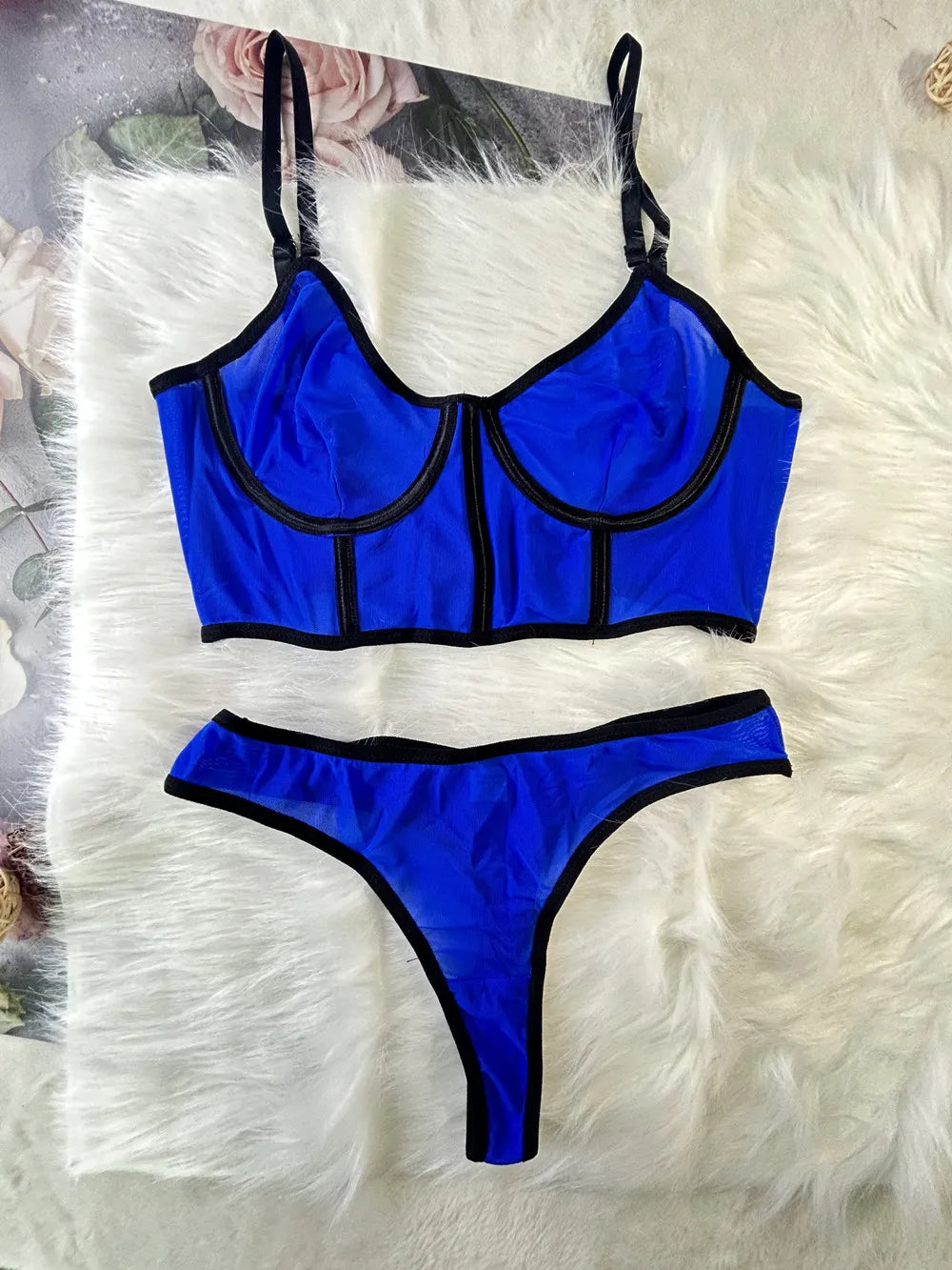 Lencería de encaje, ropa interior Sexy, conjunto sólido sin costuras para mujer, conjunto de 2 piezas de sujetador con transparencias y bragas, disfraz íntimo de Bilizna