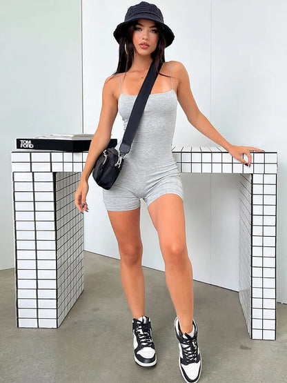 Spaghetti Strap White Jumpsuit Short Women 2023 Summer Overalls For Women Backless Bodycon Jumpsuits Shorts Playsuits Black