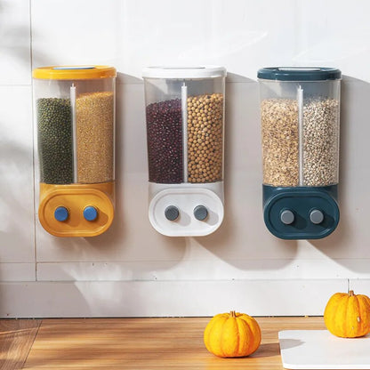 MOZHOU Grain Storage Box Dispenser Household Rice Container Bucket Wall-Mounted Press Compartment Kitchen Food Collection