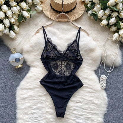 Summer Sheer Lace Playsuits Women Strap Mesh Backless Underwear Sensual Rompers 2023 Fashion Ins Beach Sexy Bodysuits Wanita