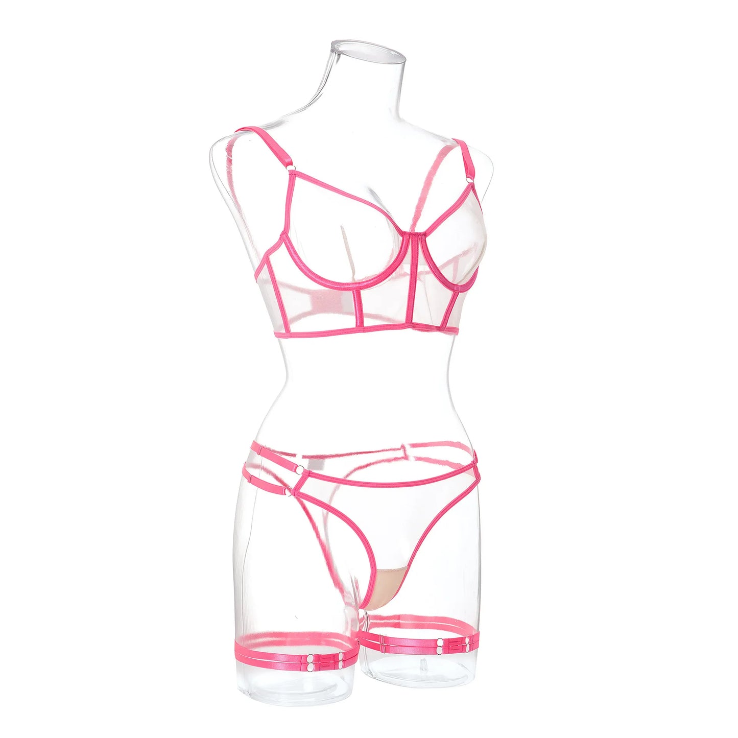 Neon Sexy Underwear Women Body Female Lingerie Sexy Costume Transparent Bra  Outfit 4-Piece Lace Intimate