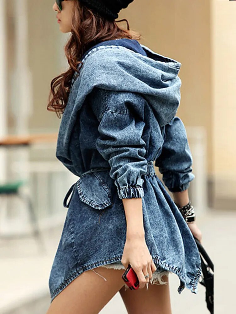 New Girl's Denim Jackets Oversized Hoodie Hooded Outerwear Jean Wind Jacket Fashion Design Denim Women Coat