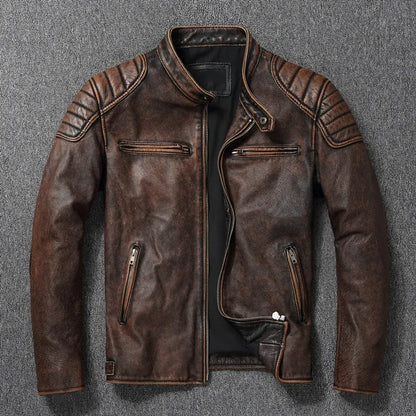 Vintage Gelb Braun Echtes Rindsleder Echtleder Jacke Herren Motorrad Mantel Herren Biker Kleidung Frühling Herbst Asiatische Größe 6XL