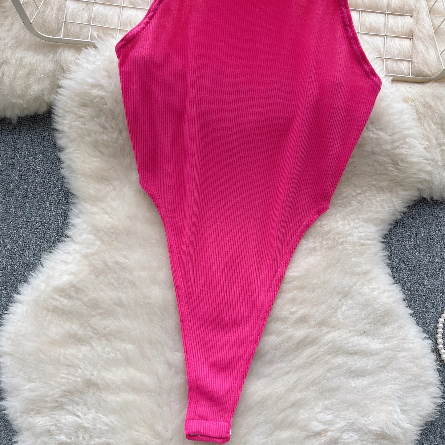 Wanita Neckholder, offener Schritt, sexy Bodys, weiblich, ärmellos, schlank, rückenfrei, Bikini, Französisch, solide, dünn, schlank, Strand-Playsuits