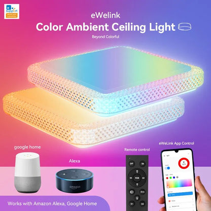 WiFi Ceiling Light Music Sync, Alexa Google Home Voice Control, Compatible with APP, RGBCW Multicolor Dimmable Light