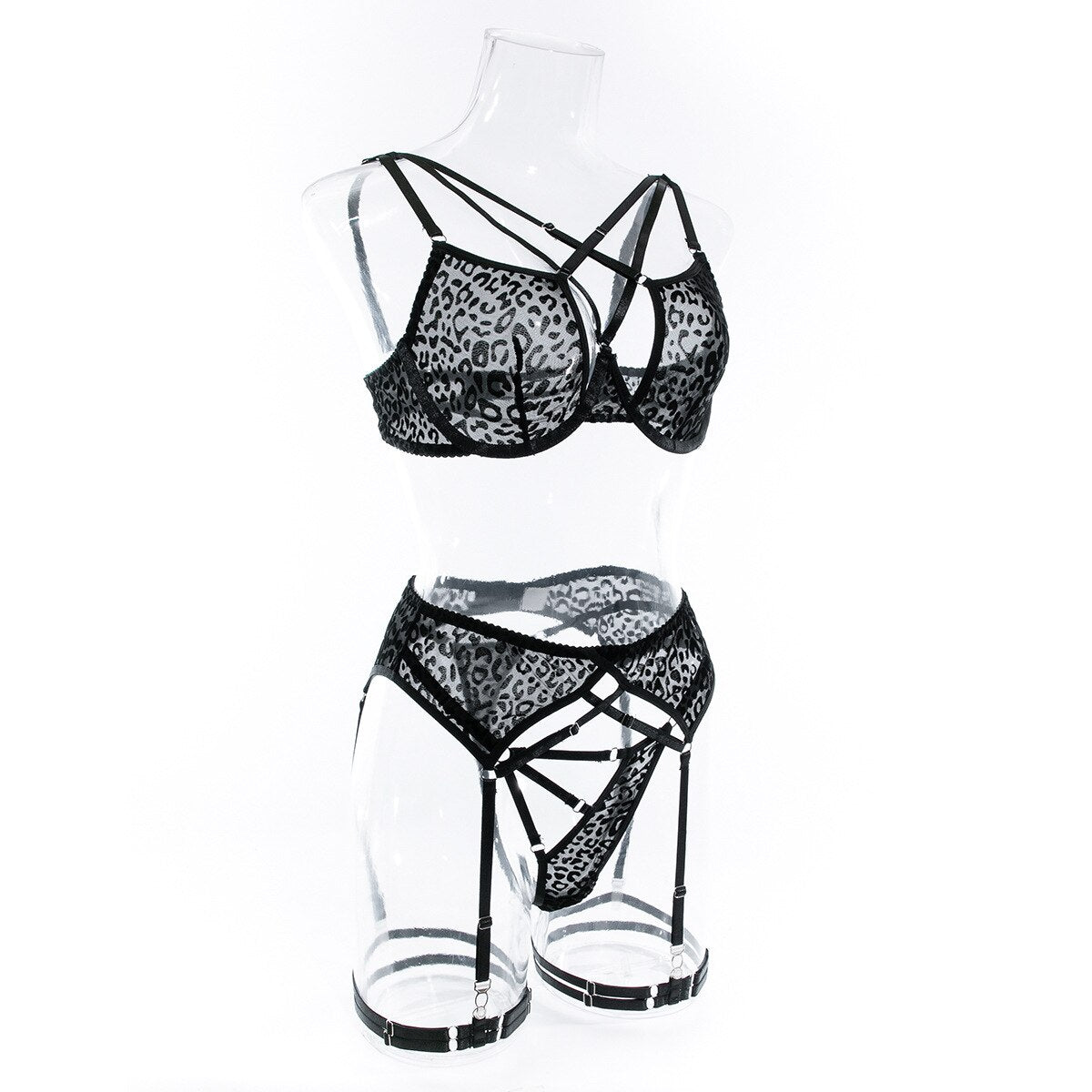 Conjunto de sujetador cruzado Sensual de lencería de terciopelo de leopardo, conjunto de Push Up transparente, conjuntos sexys, conjunto de Sissy Fancy Bilizna