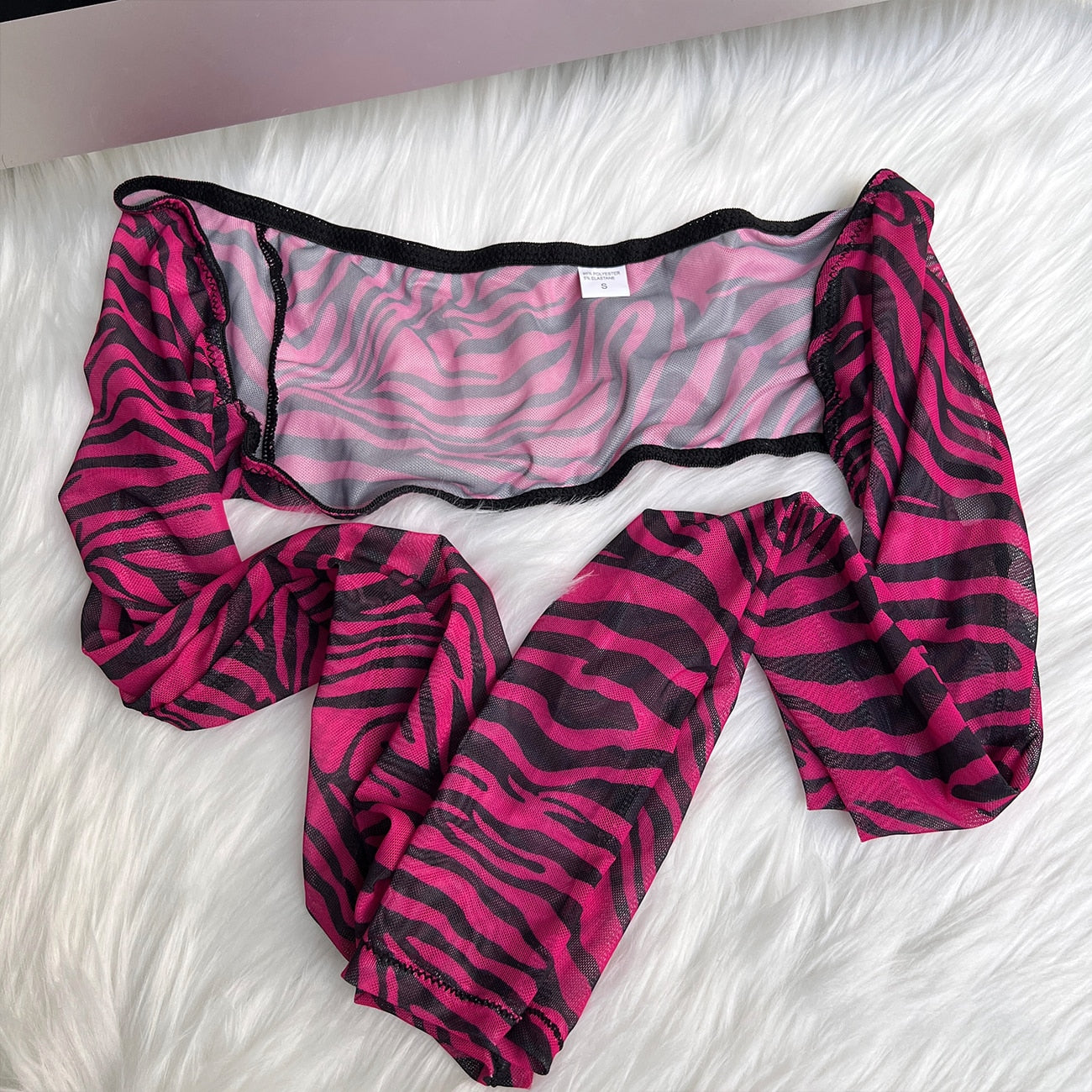 Zebra Lingerie For Full Crop Top Tight Outfit Transparent Sheer Lace Seamless Intimate G-String Briefs Sets