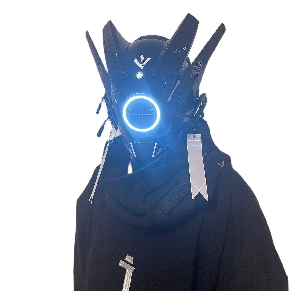 Leichte Shinobi Samurai Maske Cyberpunk Helm Cosplay Dreadlocks Coole Maske mit Led Zöpfen Weihnachten Halloween Geschenk Dreads Flügel