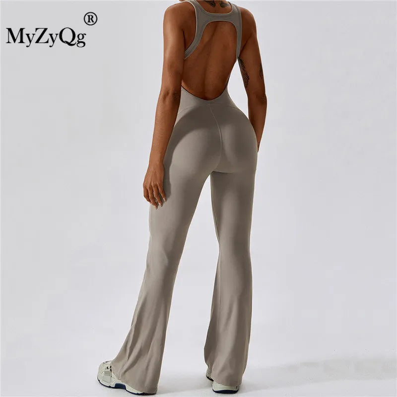 MyZyQg Women Ballet Dance Aerial Sleeveless Yoga Jumpsuit Chest Pad High Elastic Fitness Sports Running Tracksuit Gym Sportswear