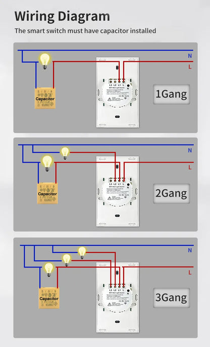 TNCE Tuya US WiFi Smart Wall Switch 1/2/3/4 Gang  No Neutral Wire Touch Sensor LED Light Switches Smart Home Alexa Google Home