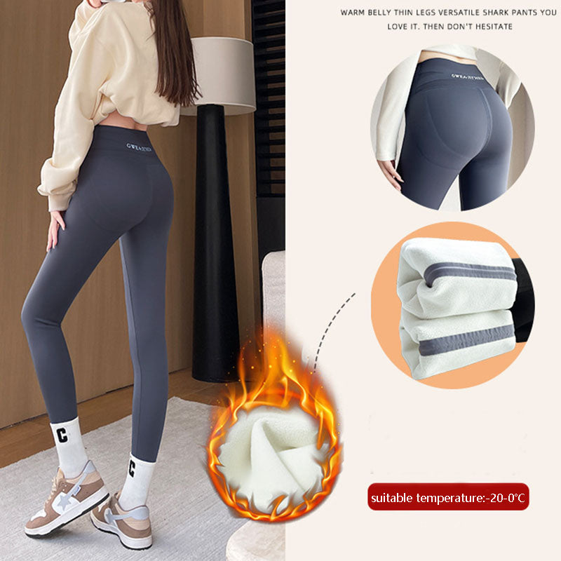 Fleece-verdickte Leggings für den Winter -20 bis 5, Hai-Hose für Damen, hohe Taille, eng, dünn, Bauchkontrolle, Gesäß, schlankmachende Yoga-Hose