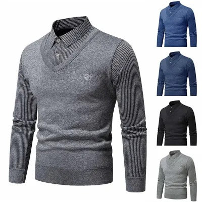 Men's Undershirt Slim Fit Fleece-lined Fake Two Pieces Sweaters