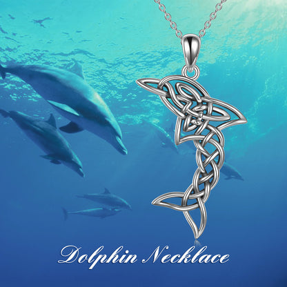 Halskette mit keltischem Knoten und Delfin-Anhänger aus S925-Sterlingsilber