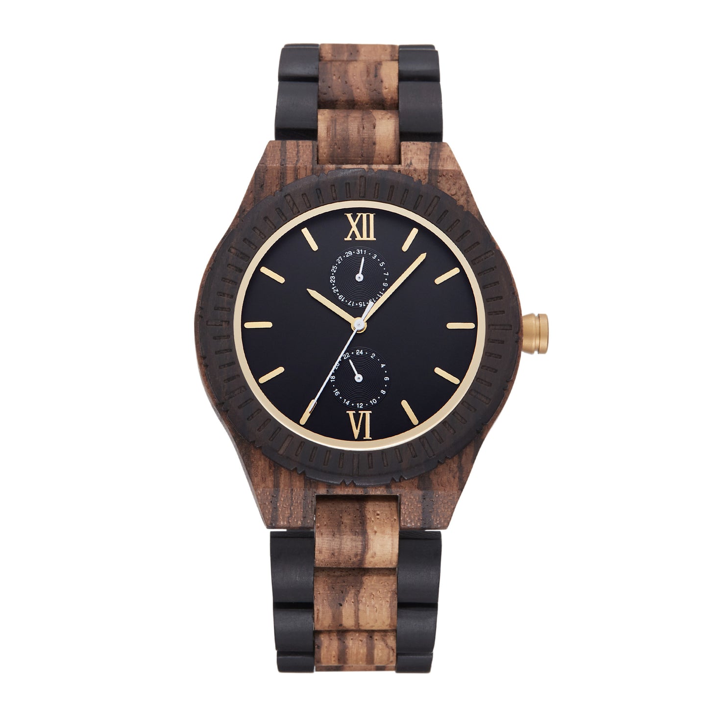 Reloj de madera multifuncional para hombre con movimiento de cuarzo.