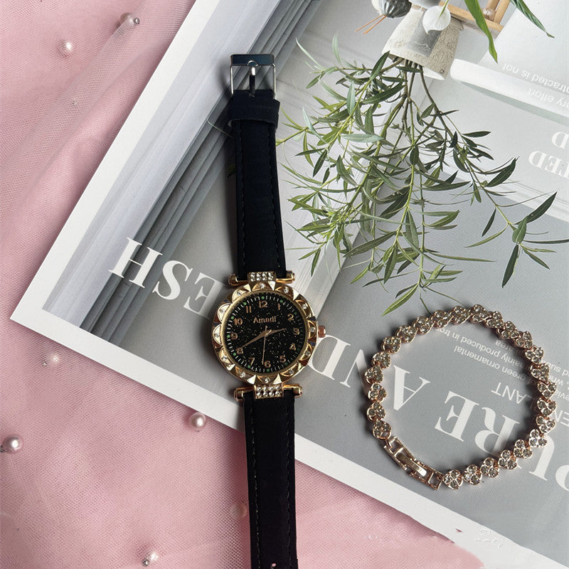 Starry Frosted Belt Watch Two-piece Set