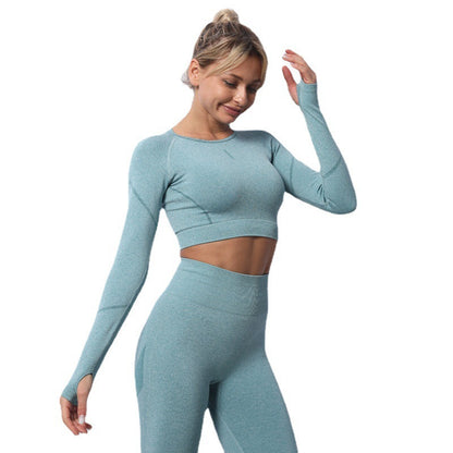 Ropa de yoga de punto sin costuras chaqueta de manga larga deportes fitness mujeres