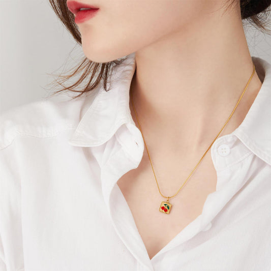 Summer New Sweet Cherry Pendant Clavicle Chain Titanium Steel 18K Valuable Prescription Brand Necklace