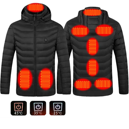 Chaqueta acolchada con calefacción para hombre, abrigo con calefacción eléctrica, capucha aislada, cortavientos, 9 zonas de calor