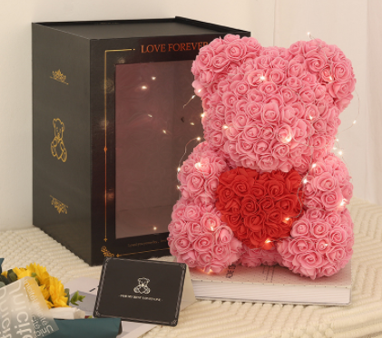 Valentinstagsgeschenk, Rosenbär, ewige Blume, Rosen-Teddybär, Bär aus PE-Schaum, 25 cm, Valentinstag