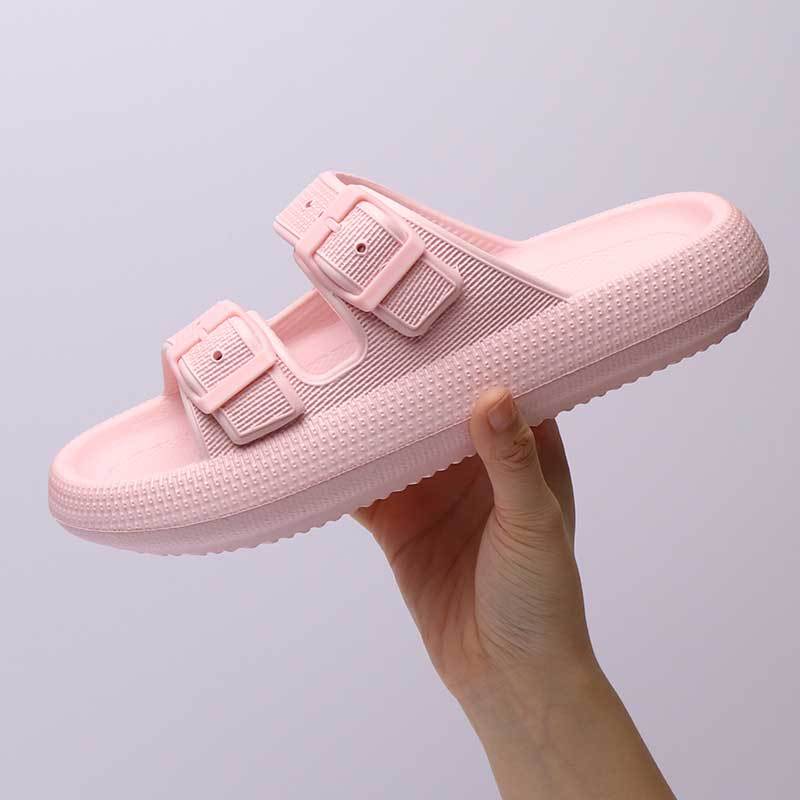 Zapatillas de plataforma para mujer, zapatos de verano con hebilla para el hogar, moda para uso al aire libre, sandalias de fondo suave