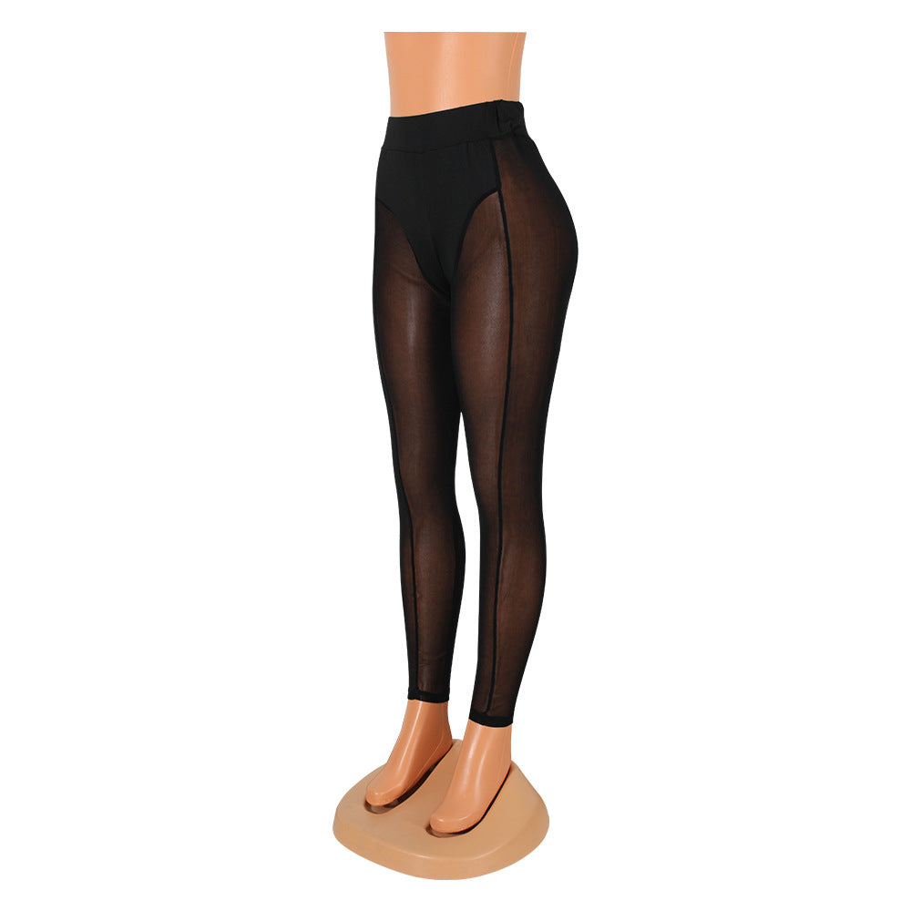 Sexy Mesh-Stretch-Leggings in Schwarz